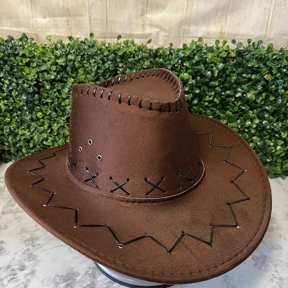Brown Cowboy Hat with Black Stitching